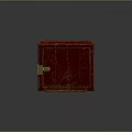 Vintage Red Trunk With Worn Texture Metal Lock And Green Decorative Panel