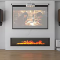Projection Monitoring System In Modern Living Room Interior With Screen Speakers And Fireplace