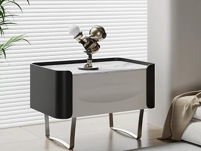 Modern Nightstand With Black White Design And Metal Legs Featuring Decorative Sculpture 3d model
