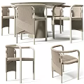 Round Dining Table Set With Beige Fabric Armchairs Modern Woven Details And Light Tone Design