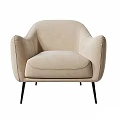 Modern Beige Upholstered Single Sofa With Curved Arms And Black Metal Legs