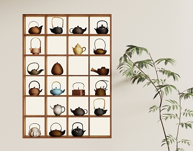 New Chinese-style Embedded Wall Cabinet Tea Cabinet Tea Set 3d model