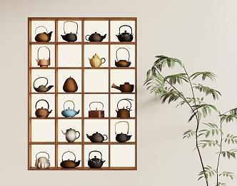 New Chinese-style Embedded Wall Cabinet Tea Cabinet Tea Set 3d model