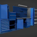 Blue Modular Utility Workbench With Drawers Cabinets And Open Shelves 3d model