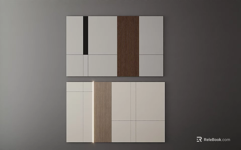 Contemporary Background Wall Design Featuring Wooden And White Panel Geometric Layout Structure 3d model
