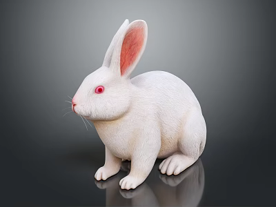 White Rabbit With Red Eyes And Long Ears Sitting On Black Background 3d model