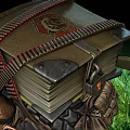 Fantasy Game Character Carrying Firewood In Backpack And Holding Staff On Grass