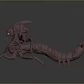 3D Rendered Fantasy Creature Character With Maroon Body Multiple Tentacles And Glowing Eyes