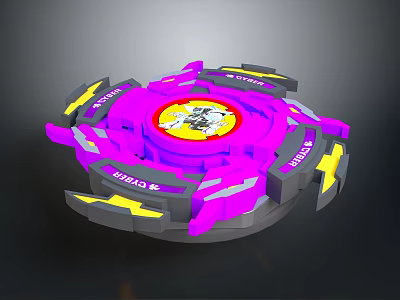 Purple And Yellow Spinning Top Weapon With Gray Blades And Rotating Design 3d model