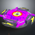 Purple And Yellow Spinning Top Weapon With Gray Blades And Rotating Design