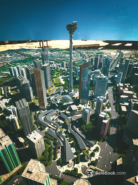 Aerial View Of Modern City With Skyscrapers Roads Green Areas And Parks 3d model 