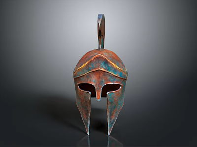 Ancient Greek Spartan Helmet With Copper Gold Metallic Finish And Spiked Top Face Guard 3d model