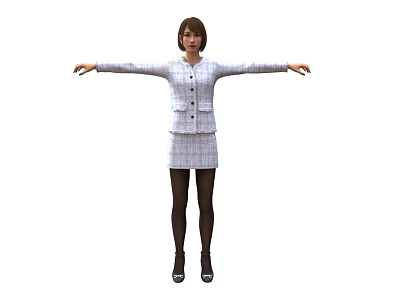 Woman in White Coat and Skirt with Black Stockings and Shoes Arms Outstretched 3d model