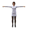 Woman in White Coat and Skirt with Black Stockings and Shoes Arms Outstretched
