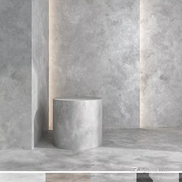 Gray Concrete Cylindrical Component in Space with Gray Walls and Floor 3d model