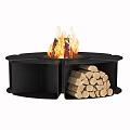 Modern Outdoor Fire Pit With Wood Storage And Burning Flame
