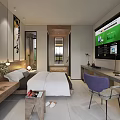 Spacious Hotel Guest Room with Modern Bed TV Balcony Natural Light and Decorative Painting