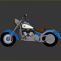 Blue Classic Motorcycle With Brown Quilted Seat Chrome Engine Parts And Red Tank Accents