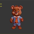 Cute Brown Stuffed Teddy Bear With Soft Blue Outfit Red Striped Tie And Yellow Badge