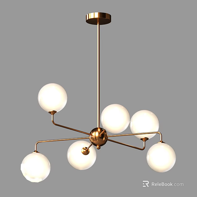 Modern Brass Chandelier With Five White Globe Shades And Contemporary Design 3d model 