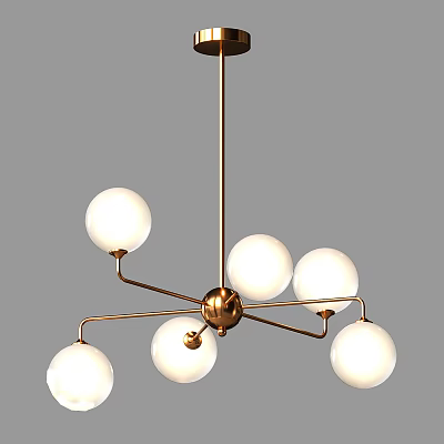 Modern Brass Chandelier With Five White Globe Shades And Contemporary Design 3d model
