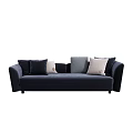 Navy Blue Spacious Sofa With Soft Velvet Fabric And Mixed Color Cushions