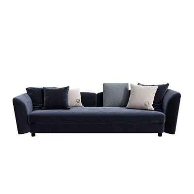 Navy Blue Spacious Sofa With Soft Velvet Fabric And Mixed Color Cushions 3d model