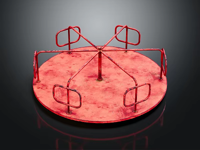 Red Circular Spinning Playground Equipment With Metal Handrails For Kids Fun 3d model