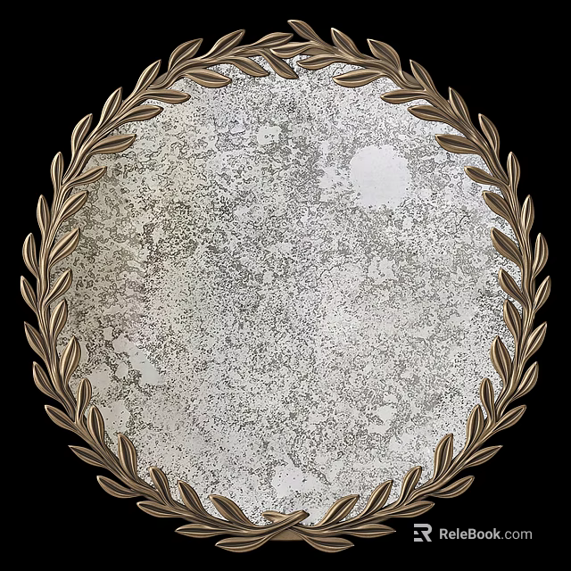 Antique Style Mirror With Textured Surface And Gold Laurel Frame 3d model 