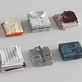 Folded Clothes Collection Including Plaid Shirts Striped Pants And Soft Scarf