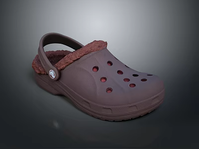 Brown Crocs Clogs With Fleece Lining And Holes Design Button Closure 3d model