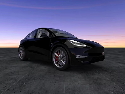 Black Tesla SUV with Red Brake Calipers at Sunset on Concrete Ground 3d model Black Tesla SUV with Red Brake Calipers at Sunset on Concrete Ground 3d model
