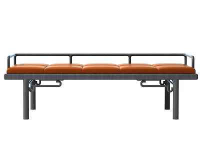 Modern Orange Upholstered Ottoman With Metal Frame And Long Padded Seat 3d model