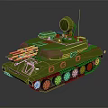 Green Military Tank With Long Gun Barrel Radar Antenna And Metal Tracks