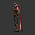3D Fantasy Character In Standing Pose With Red Cape Golden Accents And Black Outfit