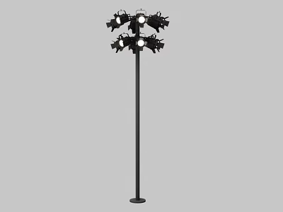 Modern Outdoor Light Fixture With Multiple Light Heads On Tall Metal Pole 3d model