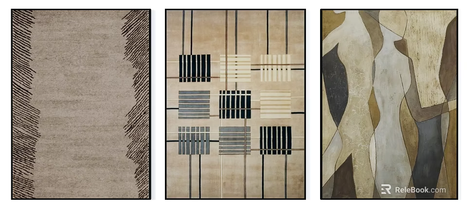 Three Modern Abstract Wall Paintings With Geometric Patterns And Neutral Tones 3d model