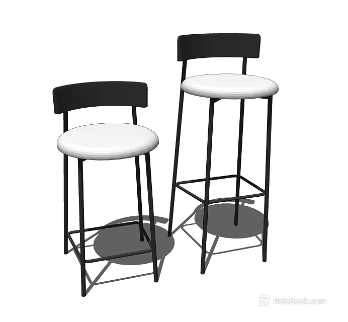 Two Modern Bar Stools with Black Backrests White Seats and Metal Frames 3d model 