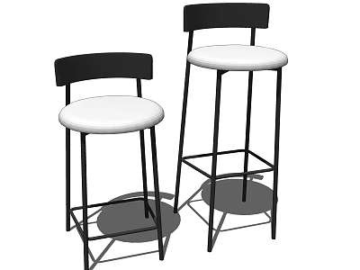 Two Modern Bar Stools with Black Backrests White Seats and Metal Frames 3d model