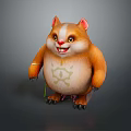 Cute Chubby Cartoon Character With Orange White Fur Red Nose Green Chest Pattern And Claws