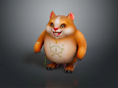 Cute Chubby Cartoon Character With Orange White Fur Red Nose Green Chest Pattern And Claws 3d model