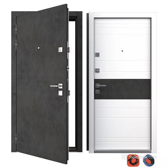 Modern Hinged Door Design With Black And White Finish For Home Entrance 3d model 
