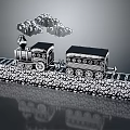 Monochrome Train Model On Stone Railway Track With Clouds And Reflection 3d model