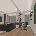 Modern Living and Dining Room Interior Design With Leather Sofa Wooden Floor And Large Window View