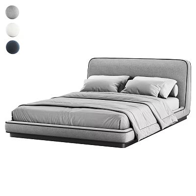 Modern Grey Double Bed With Upholstered Headboard And Soft Bedding 3d model