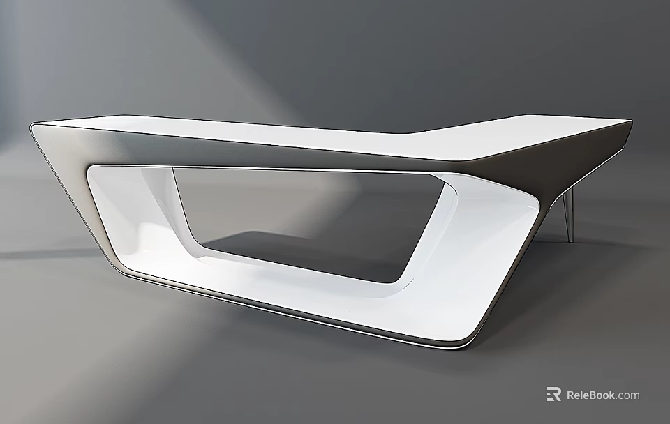 Modern Office Desk With Unique Geometric Design And White Black Surface 3d model 