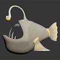 3D Model of White Anglerfish With Open Mouth Sharp Teeth Silver Fins and Bioluminescent Lure