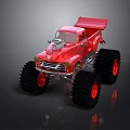 Red Monster Truck With Large Black Tires Red Wheels And Exposed Engine