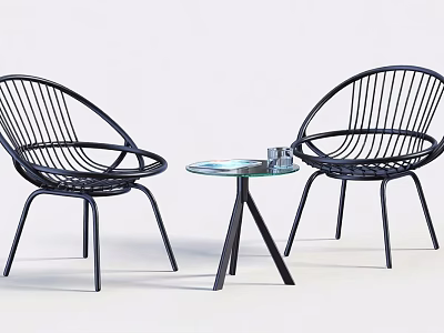 Modern Black Woven Leisure Chairs With Round Glass Top Side Table For Cozy Home Lounge 3d model