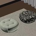 Light Beige Button Tufted And Dark Floral Patterned Upholstered Stools On Light Carpet 3d model